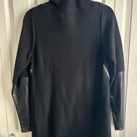 NWT Black Coatigan with Faux Leather Trim & Zipper Detail - Picture 2 of 7